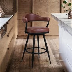 Amador 26 in. Counter Height Bar Stool in a Black Powder Coated Finish and Vintage Coffee Faux Leather by Armen Living