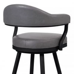 Amador 30 in. Bar Height Bar Stool in a Black Powder Coated Finish and Vintage Grey Faux Leather by Armen Living -Armen Living Online Shop black powder coated finish armen living bar stools 721535747016 1f 1000