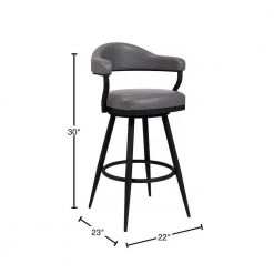 Amador 30 in. Bar Height Bar Stool in a Black Powder Coated Finish and Vintage Grey Faux Leather by Armen Living -Armen Living Online Shop black powder coated finish armen living bar stools 721535747016 40 1000