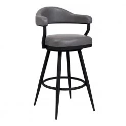 Amador 30 in. Bar Height Bar Stool in a Black Powder Coated Finish and Vintage Grey Faux Leather by Armen Living