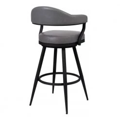 Amador 30 in. Bar Height Bar Stool in a Black Powder Coated Finish and Vintage Grey Faux Leather by Armen Living -Armen Living Online Shop black powder coated finish armen living bar stools 721535747016 c3 1000