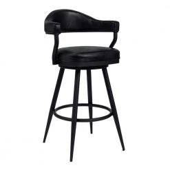 Justin 38 in. Vintage Black Metal Bar Stool with Faux Leather Seat by Armen Living