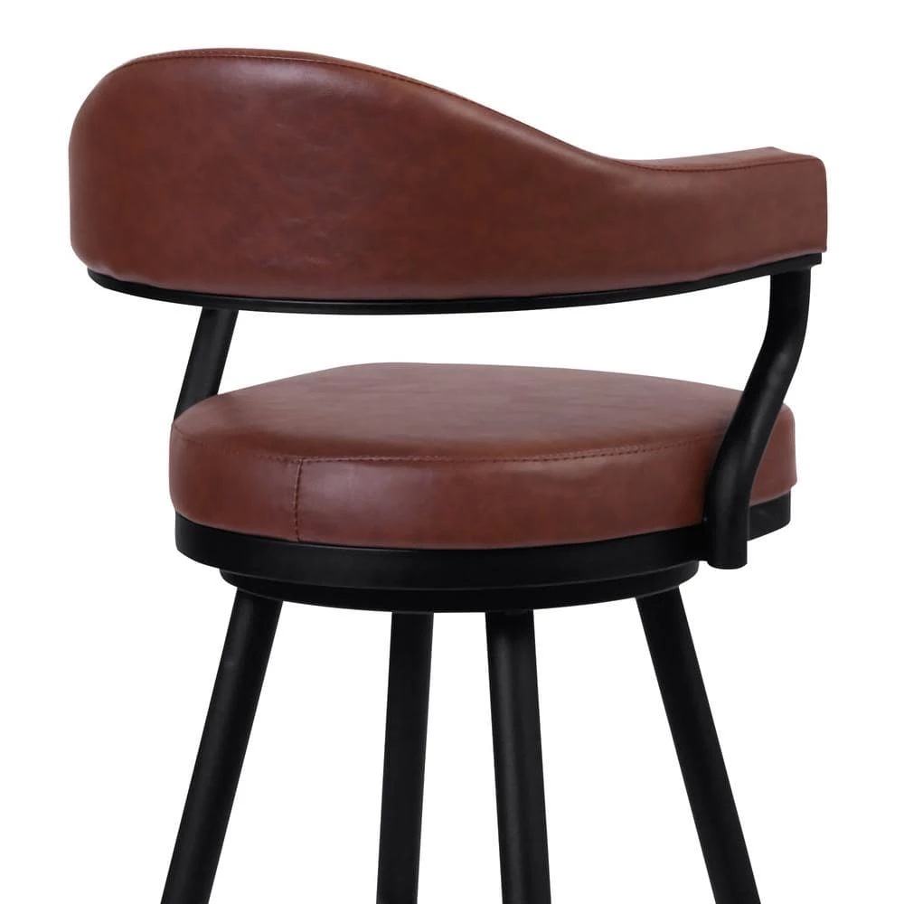 Justin 42 in. Black Coffee Powder Coated Finish Vintage Metal Bar Stool with Faux Leather Seat by Armen Living 7 Justin 42 in. Black Coffee Powder Coated Finish Vintage Metal Bar Stool with Faux Leather Seat by Armen Living - Image 5