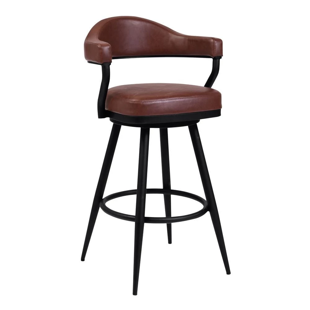 Justin 42 in. Black Coffee Powder Coated Finish Vintage Metal Bar Stool with Faux Leather Seat by Armen Living 3 Justin 42 in. Black Coffee Powder Coated Finish Vintage Metal Bar Stool with Faux Leather Seat by Armen Living