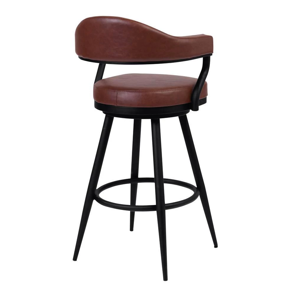 Justin 42 in. Black Coffee Powder Coated Finish Vintage Metal Bar Stool with Faux Leather Seat by Armen Living 5 Justin 42 in. Black Coffee Powder Coated Finish Vintage Metal Bar Stool with Faux Leather Seat by Armen Living - Image 3