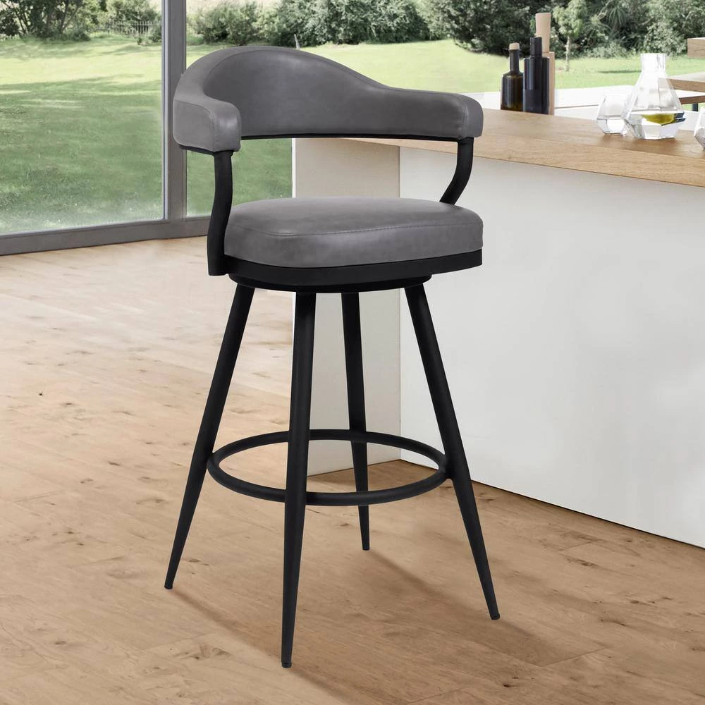 Justin 38 in. Gray Black Powder Coated Finish Vintage Metal Bar Stool with Faux Leather Seat by Armen Living 8 Justin 38 in. Gray Black Powder Coated Finish Vintage Metal Bar Stool with Faux Leather Seat by Armen Living - Image 6