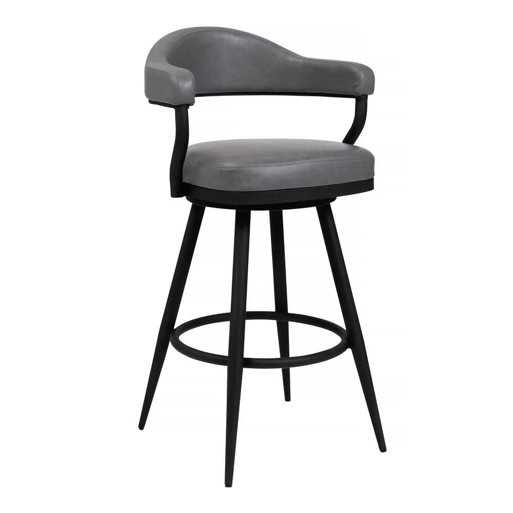 Justin 38 in. Gray Black Powder Coated Finish Vintage Metal Bar Stool with Faux Leather Seat by Armen Living 3 Justin 38 in. Gray Black Powder Coated Finish Vintage Metal Bar Stool with Faux Leather Seat by Armen Living
