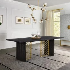 Monaco Black Wood Dining Table with Antique Brass Accent by Armen Living -Armen Living Online Shop black red shiny wooden antique brass metal armen living kitchen dining tables lcmodibl 31 1000