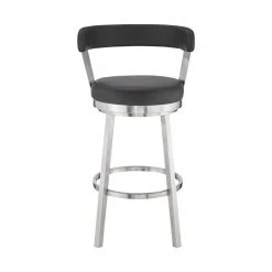 Kobe 26 in. Counter Height Low Back Swivel Bar Stool in Brushed Stainless Steel and Black Faux Leather by Armen Living -Armen Living Online Shop black stainless steel armen living bar stools 721535761784 c3 1000