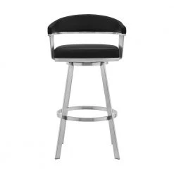 Bronson 30 in. Low Back Black Faux Leather and Brushed Stainless Steel Swivel Bar Stool by Armen Living -Armen Living Online Shop black stainless steel armen living bar stools 721535762217 c3 1000