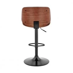 Brock 24-33 in. Adjustable Height High Back Black Faux Leather and Walnut Wood Bar Stool with Black Base by Armen Living -Armen Living Online Shop black walnut armen living bar stools lcbcbawablbl 1f 1000