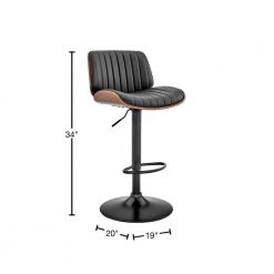 Brock 24-33 in. Adjustable Height High Back Black Faux Leather and Walnut Wood Bar Stool with Black Base by Armen Living -Armen Living Online Shop black walnut armen living bar stools lcbcbawablbl 40 1000