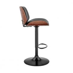 Brock 24-33 in. Adjustable Height High Back Black Faux Leather and Walnut Wood Bar Stool with Black Base by Armen Living -Armen Living Online Shop black walnut armen living bar stools lcbcbawablbl e1 1000
