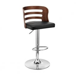 Khalia 44 in. Height Adjustable Swivel Black Faux Leather & Walnut Wood Frame Low Back Bar Stool with Chrome Base by Armen Living