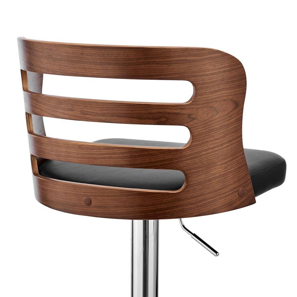 Khalia 44 in. Height Adjustable Swivel Black Faux Leather & Walnut Wood Frame Low Back Bar Stool with Chrome Base by Armen Living 9 Khalia 44 in. Height Adjustable Swivel Black Faux Leather & Walnut Wood Frame Low Back Bar Stool with Chrome Base by Armen Living - Image 7