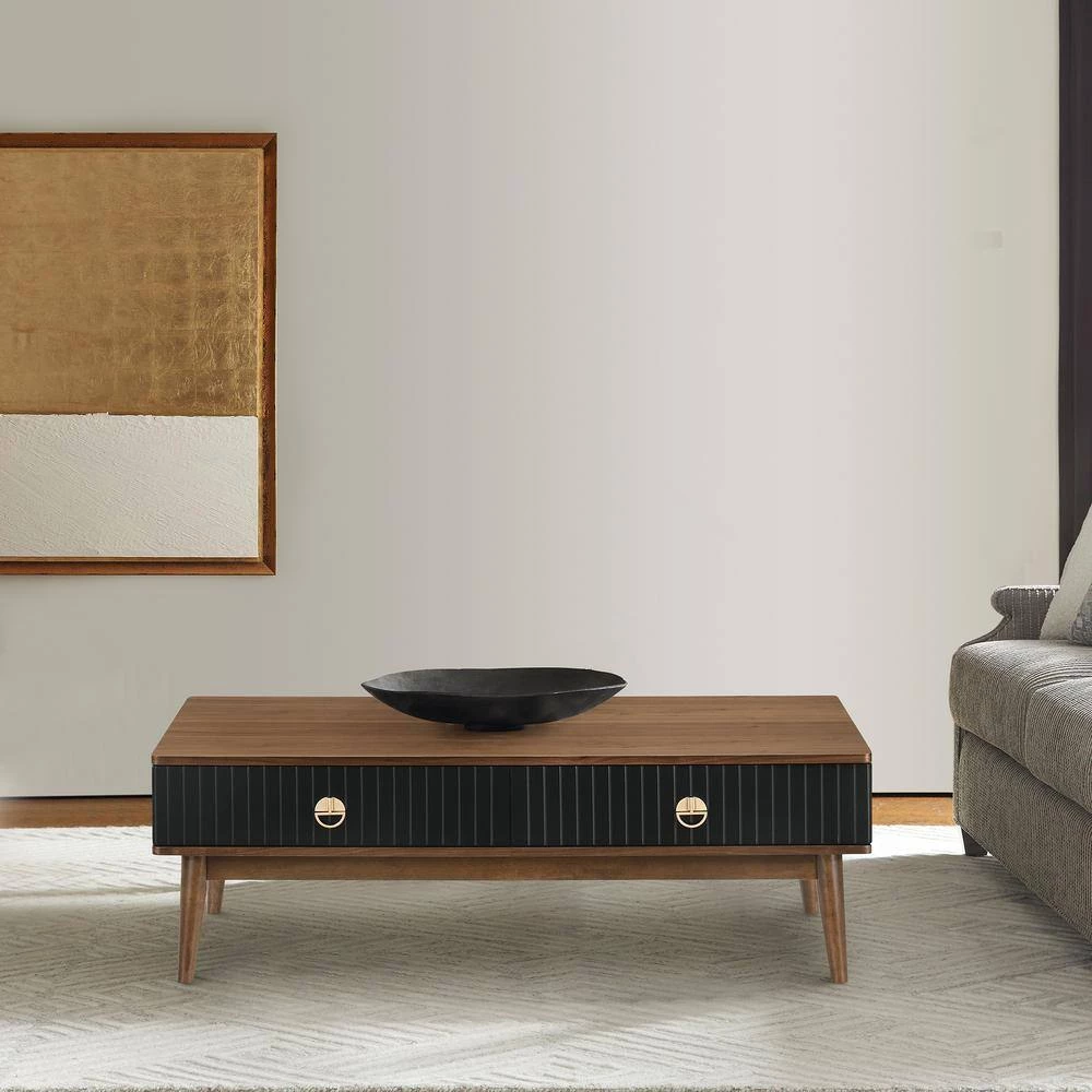 Amigo Black Veneer and Walnut Wood Coffee Table by Armen Living 10 Amigo Black Veneer and Walnut Wood Coffee Table by Armen Living - Image 8