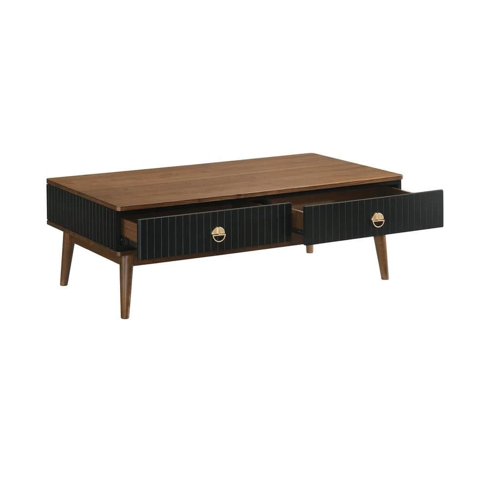 Amigo Black Veneer and Walnut Wood Coffee Table by Armen Living 4 Amigo Black Veneer and Walnut Wood Coffee Table by Armen Living - Image 2