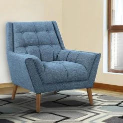 Cobra Blue Linen and Walnut Legs Mid-Century Modern Accent Chair by Armen Living -Armen Living Online Shop blue armen living accent chairs lcco1bl 31 1000