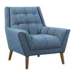 Cobra Blue Linen and Walnut Legs Mid-Century Modern Accent Chair by Armen Living