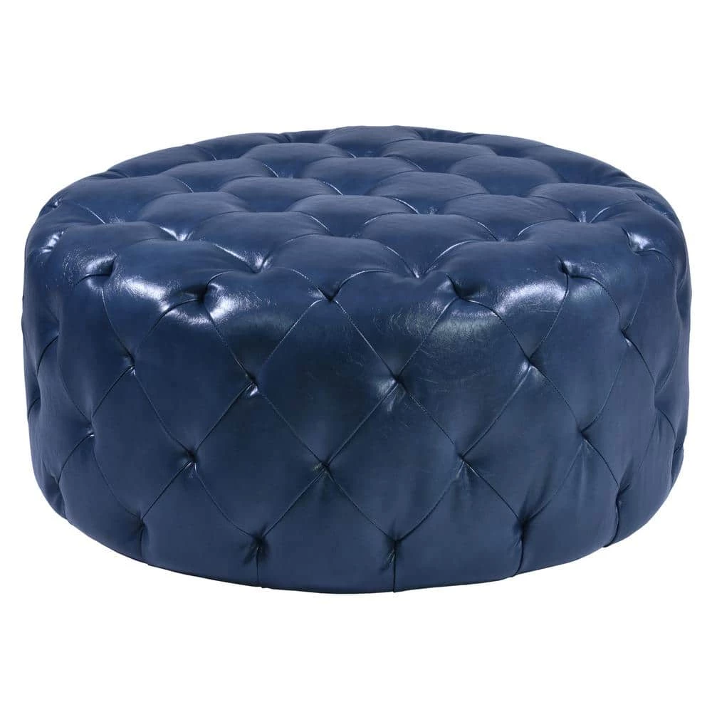 Victoria Button Tufted Ottoman In Ocean Blue Bonded Leather by Armen Living 3 Victoria Button Tufted Ottoman In Ocean Blue Bonded Leather by Armen Living