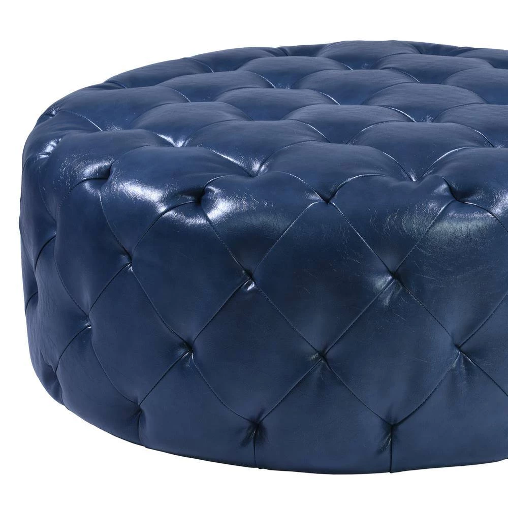 Victoria Button Tufted Ottoman In Ocean Blue Bonded Leather by Armen Living 5 Victoria Button Tufted Ottoman In Ocean Blue Bonded Leather by Armen Living - Image 3