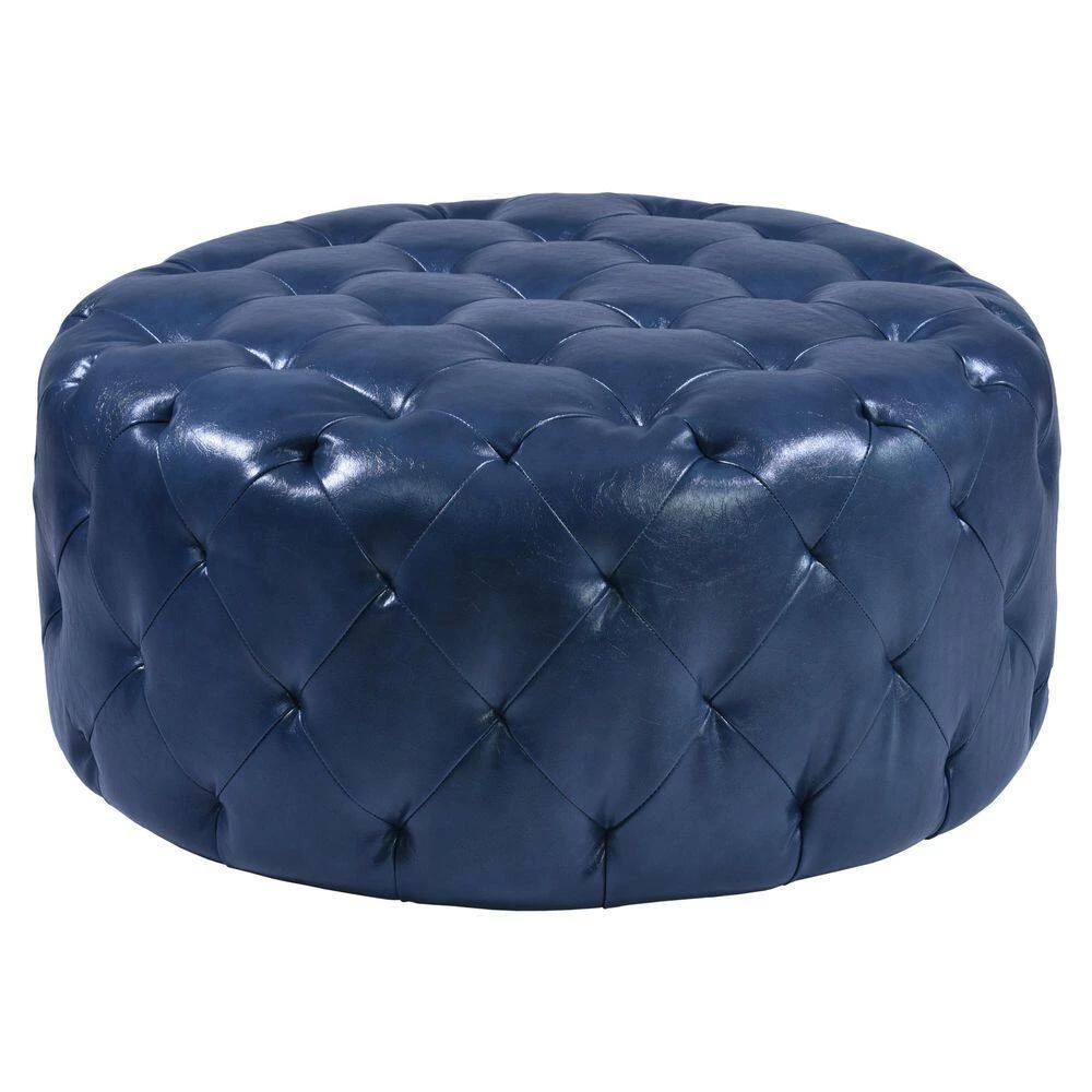Victoria Button Tufted Ottoman In Ocean Blue Bonded Leather by Armen Living 4 Victoria Button Tufted Ottoman In Ocean Blue Bonded Leather by Armen Living - Image 2