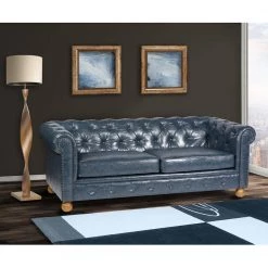 Winston Antique Blue Bonded Leather Sofa by Armen Living -Armen Living Online Shop blue armen living sofas couches lc10603atbl 31 1000