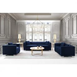 Cambridge Blue Velvet Contemporary Sofa in Brushed Stainless Steel by Armen Living -Armen Living Online Shop blue armen living sofas couches lccm3blue 1f 1000