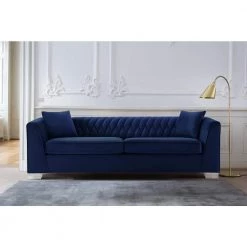Cambridge Blue Velvet Contemporary Sofa in Brushed Stainless Steel by Armen Living -Armen Living Online Shop blue armen living sofas couches lccm3blue 31 1000