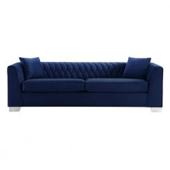 Cambridge Blue Velvet Contemporary Sofa in Brushed Stainless Steel by Armen Living