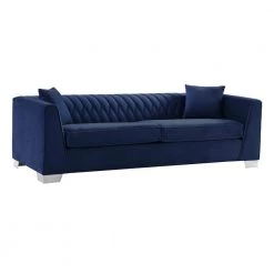 Cambridge Blue Velvet Contemporary Sofa in Brushed Stainless Steel by Armen Living -Armen Living Online Shop blue armen living sofas couches lccm3blue c3 1000