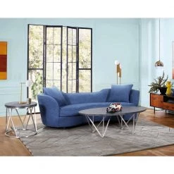 Armen Living Blue Velvet Contemporary Sofa with Brown Wood Legs -Armen Living Online Shop blue armen living sofas couches lcpa3blue 4f 1000