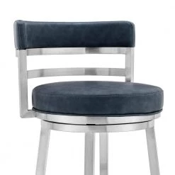 Madrid Contemporary 30 in. Counter Height Barstool in Brushed Stainless Steel Finish and Blue Faux Leather by Armen Living -Armen Living Online Shop blue brushed stainless steel armen living bar stools lcmababsblu30 1f 1000