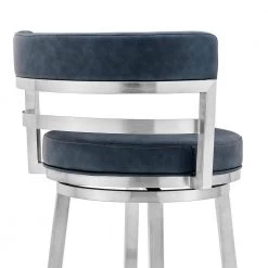 Madrid Contemporary 30 in. Counter Height Barstool in Brushed Stainless Steel Finish and Blue Faux Leather by Armen Living -Armen Living Online Shop blue brushed stainless steel armen living bar stools lcmababsblu30 44 1000