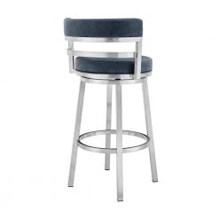 Madrid Contemporary 30 in. Counter Height Barstool in Brushed Stainless Steel Finish and Blue Faux Leather by Armen Living -Armen Living Online Shop blue brushed stainless steel armen living bar stools lcmababsblu30 4f 1000