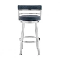 Madrid Contemporary 30 in. Counter Height Barstool in Brushed Stainless Steel Finish and Blue Faux Leather by Armen Living -Armen Living Online Shop blue brushed stainless steel armen living bar stools lcmababsblu30 c3 1000