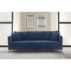 Heritage Blue Fabric Upholstered Sofa with Brushed Stainless Steel Legs by Armen Living -Armen Living Online Shop blue brushed stainless steel armen living sofas couches lcht3blue 31 1000