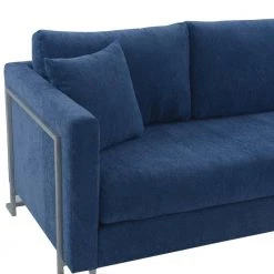 Heritage Blue Fabric Upholstered Sofa with Brushed Stainless Steel Legs by Armen Living -Armen Living Online Shop blue brushed stainless steel armen living sofas couches lcht3blue 44 1000