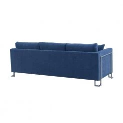 Heritage Blue Fabric Upholstered Sofa with Brushed Stainless Steel Legs by Armen Living -Armen Living Online Shop blue brushed stainless steel armen living sofas couches lcht3blue 4f 1000
