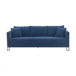 Heritage Blue Fabric Upholstered Sofa with Brushed Stainless Steel Legs by Armen Living