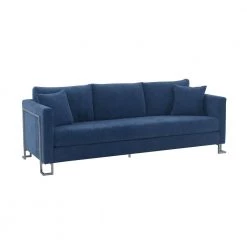 Heritage Blue Fabric Upholstered Sofa with Brushed Stainless Steel Legs by Armen Living -Armen Living Online Shop blue brushed stainless steel armen living sofas couches lcht3blue c3 1000