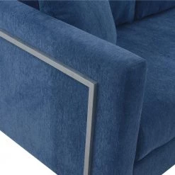 Heritage Blue Fabric Upholstered Sofa with Brushed Stainless Steel Legs by Armen Living -Armen Living Online Shop blue brushed stainless steel armen living sofas couches lcht3blue fa 1000