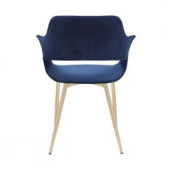 Gigi Blue Velvet Dining Room Arm Chair with Gold Metal Legs - Set of 2 by Armen Living -Armen Living Online Shop blue gold armen living dining chairs lcgichblue 1f 1000