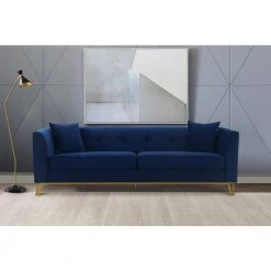Everest 90" W Blue/Gold Fabric Upholstered 3 Seater Sofa by Armen Living -Armen Living Online Shop blue gold armen living sofas couches lcev3blue 31 1000