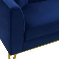Everest 90" W Blue/Gold Fabric Upholstered 3 Seater Sofa by Armen Living -Armen Living Online Shop blue gold armen living sofas couches lcev3blue 44 1000