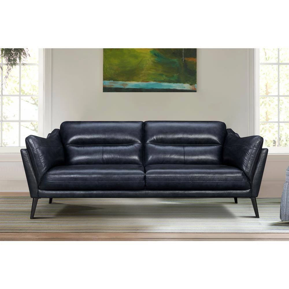 Franz 87 in. Modern Blue Leather Sofa by Armen Living 10 Franz 87 in. Modern Blue Leather Sofa by Armen Living - Image 8