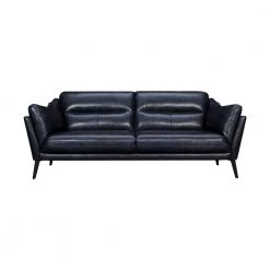 Franz 87 in. Modern Blue Leather Sofa by Armen Living