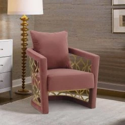 Corelli Blush Fabric Upholstered Accent Chair with Brushed Gold Legs by Armen Living -Armen Living Online Shop blush armen living accent chairs lcclchblush 31 1000