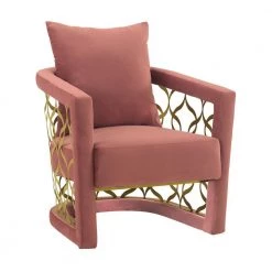 Corelli Blush Fabric Upholstered Accent Chair with Brushed Gold Legs by Armen Living