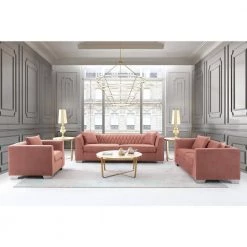 Cambridge Blush Velvet Contemporary Sofa in Brushed Stainless Steel by Armen Living -Armen Living Online Shop blush armen living sofas couches lccm3blush 1f 1000
